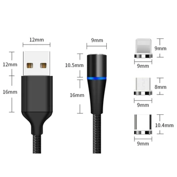 3A Magnetinio Micro USB Kabelis iPhone 12 Xiaomi mi Greito Įkrovimo Duomenų Laidas Magnetas Įkroviklis USB C Tipo Telefono Kabelis 1m