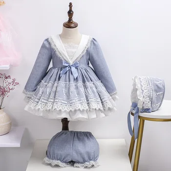 3Pcs Baby Girl Lolita Kamuolys Suknelė Vintage Suknelė ilgomis Rankovėmis ispanijos Nėriniai Frocks turkijos Princesė Šalis Suknelė Mergaitėms Gimtadienio Frock