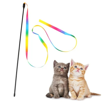 3pcs/daug Kačių Žaislai Vaivorykštė Juostelės Funny Cat Stick Interaktyvus Stick Žaislas Katei-kibinimas Stick Vielos Chaser Lazdelė Žaislų Didmeninė