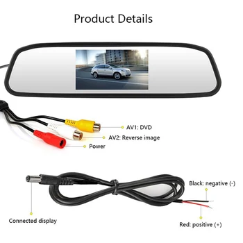 4.3 colių Automobilio galinio vaizdo Veidrodis Auto Parkavimo Sistema TFT-LCD ekranas Didelės raiškos Ekranas su CCD Galinio vaizdo Atsargine Atbuline Kamera