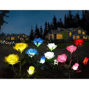 4PCS LED Saulės Rose Garden Lempos Lauko LED Saulės Šviesos RGB Spalvų Lelijos Sodų Gėlių Lempa Saulės Energijos Kieme ant Vejos ir Kelio Šviesos