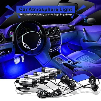4x LED Mėlynos Šviesos Automobilių Atmosfera, Šviesos, Įkrovimas Cigarečių Degiklio Automobilių Vidaus išplanavimas, Šviesos Lempa 1 Metras 4Leds