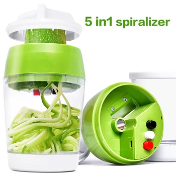 5 in1 Nešiojamą Spiralizer Daržovių Peilis, Reguliuojama Spiralės Cutter su Bako Cukinija Makaronų Spageti Maker Spiralės Slicer