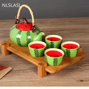 5 vnt/ set Kinų stiliaus Keramikos Arbatos rinkinys Kelionės Arbūzas Teaware Arbatinukas patys puodeliai Prabangus Porceliano Virdulys Namų Drinkware
