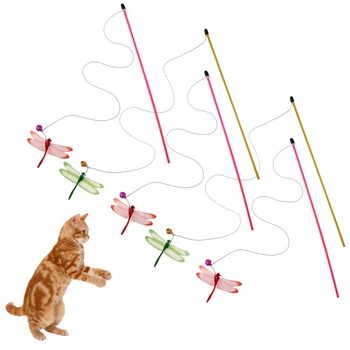5vnt Funny Cat Stick Vielos Žaislas Pet Šuo, Katė Kibinimas Lazdele, Kieta Spalvingas Žaislas Dragonfly su Bell Katėms Pet products