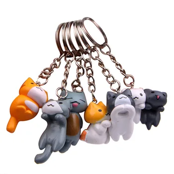 6PCS Mielas kawaii katė animacinių filmų kilnojamojo lėlės žaislas kūrybos key chain automobilio raktų žiedas anime korėjos porą pagalvių pakabukas