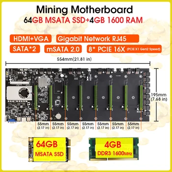 8 37 GPU Bitcoin Kriptografijos Ethereum Kasybos Plokštė Rinkinys su 1037U 64GB mSATA SSD Maitinimo Laidas Ir 4GB DDR3 1 600mhz RAM