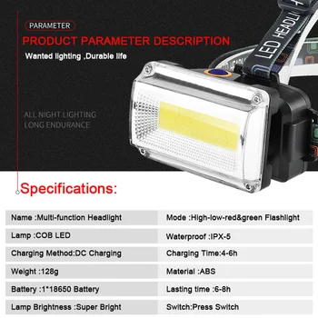 8000LM COB LED Žibintai Ultra Bright USB įkrovimą, Lauko kempingas Žvejybos priekinis žibintas Nešiojamų Prožektorius, žibintų Fakelas