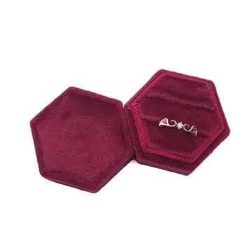 Aksomo Dvigubą Žiedą Šešiakampis Dėžutė Vestuvių Ceremonija Žiedas Dėžutė su Nuimamu Dangteliu