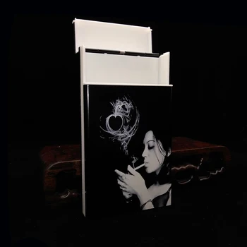 Aliuminio Lydinio&plastiko Cigarečių Atveju Ultra Plonas 100 Plonas Cigarečių Dėžutė Moterų Dūmų Lauke Lazeriu Graviruotas Lonely Girl