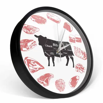 Angus Jautienos Diagramos Minimalistinio Sieninis Laikrodis Steak House Troba Virtuvės Sienos Meno Silent Kvarcinis Laikrodis Karvės Mėsą Supjaustyti Mėsininkas Meno Laikrodis