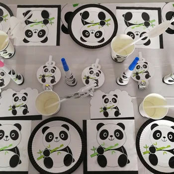 Animacinių Filmų Panda Temą Vienkartiniai Šalies Stalo Įrankiai Vaikams Gimtadienio Dekoracijas Prekių Plokštė Taurės Vystymo Šiaudų Reklama Staltiesė