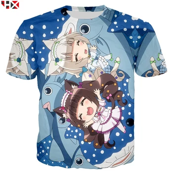 Anime Nekopara Šokolado, Vanilės Mielas Mergaičių Marškinėliai 3D Spausdinimo Vyrų/Moterų Marškinėliai trumpomis Rankovėmis Harajuku Streetwear Viršūnės