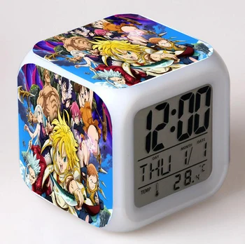 Anime Septynios Mirtinos Nuodėmės 7 Spalvų LED Blykstė Skaitmeninis žadintuvus Naktį, Šviesos, Miegamojo, Stalo Laikrodis, Žadintuvas septynių spalvų