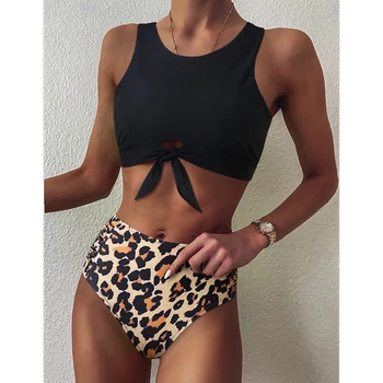 Aukštos Juosmens Bikini Leopard Maudymosi Kostiumėlį Moterų Bikini 2021 Gėlių Maudymosi Kostiumėlį Spausdinti Aukštos Kaklo Bikini Push Up Maudymosi Kostiumėliai, Gyvatė, Maudymosi Kostiumą