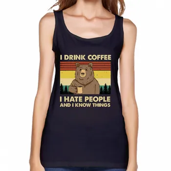 Aš geriu Kavą, aš Nekenčiu Žmonių, Ir aš Žinau, Ko Tankai Viršuje Kvėpuojantis Spausdinti Drabužiai Plius Dydis XXL Medvilnės Standartą Prarasti Tankai