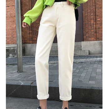 Balti Džinsai Moterims Aukšto Juosmens Haremas Mama Džinsai 2020 m. Rudenį Naujų Plus Size Black Moterų Džinsus Streetwear Džinsinio audinio Kelnes, Smėlio spalvos Mėlyna
