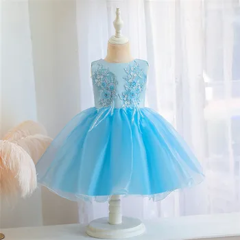 Bamblys Baby Girl Dress Gėlių Suknelės, Krikšto Mergina Drabužius Nėriniai Siuvinėjimo Gimtadienio Princess Tutu Suknelė