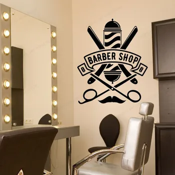 Barbershop Logotipą, Vinilo Sienos lipdukas Salonas Ženklas, Sienų dekoras Sienos Langą nuimamas artmural Lipdukai HJ262