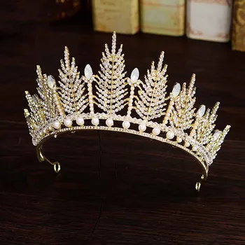 Baroko Bridal Crown Tiara ir Auskarai Rinkinį Nuotaka Plaukų Aksesuarai Vestuvių Princesė Diadem Vinjetė Galvos Papuošalai, Aukso Lankelis