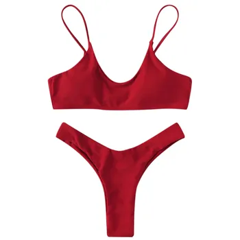 Bikini Komplektas Moterų Sexy Diržas Raudona Aukštos Krūties Kontrastas Gradientas Padalinta Bikini Nustatyti Dviejų dalių maudymosi kostiumėlį Traje De Baño Para Mujer