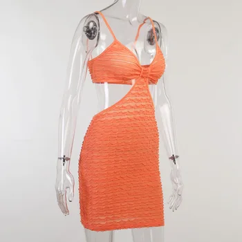 BKLD Moterų Suknelės, 2021 M. Vasarą Spageti Dirželis Backless vientisos Spalvos Plonas Tuščiaviduriai Iš Bodycon Mini Suknelė Seksualus Klubas Komplektai