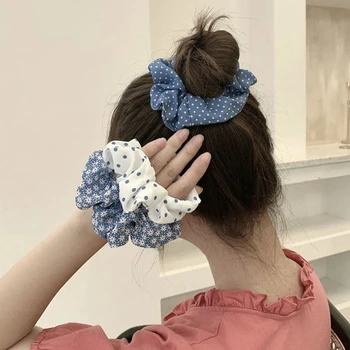 Blue Serijos Scrunchies Coloful korėjos Pledas Elastingas Plaukų Gumos Juostos Moterų Mergina Atostogų Apdangalai, plaukai surišti į uodegą Plaukų Aksesuarai