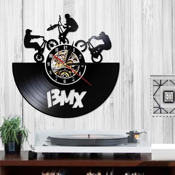 BMX Derliaus LED Sieninis Laikrodis Dviračių Motokroso Vinilo Įrašą Žiūrėti BMX Lenktynių Dviračiu Konkurencijos Dovaną Jaunuolis Kambaryje, Naktį Šviesos