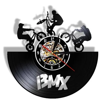 BMX Derliaus LED Sieninis Laikrodis Dviračių Motokroso Vinilo Įrašą Žiūrėti BMX Lenktynių Dviračiu Konkurencijos Dovaną Jaunuolis Kambaryje, Naktį Šviesos
