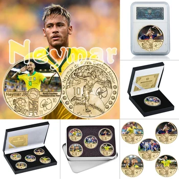 Brazilijos Futbolo Žaidėjas Neymar Aukso Proginių Monetų Rinkinys su Ekrano Laikiklį Sporto Iššūkis, Monetų, Suvenyrų Dovana Vyrams