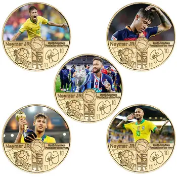 Brazilijos Futbolo Žaidėjas Neymar Aukso Proginių Monetų Rinkinys su Ekrano Laikiklį Sporto Iššūkis, Monetų, Suvenyrų Dovana Vyrams