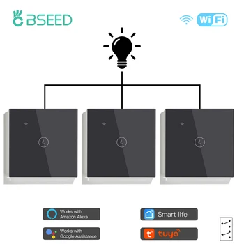 BSEED 3Packs Wifi Touch Jungiklis 1Gang 1/2/3 Būdas Pažangaus Sienų apšvietimo Jungiklis Wireless Alexa Įjungti 