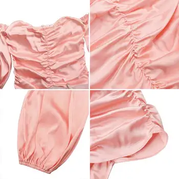 Celmia Vasaros Bodycon Sundress Seksualus Off Pečių Mini Suknelė Moterims Stebėjimo Žibintų Rankovės Plisuotos Atsitiktinis Šalies Klubas Vestido
