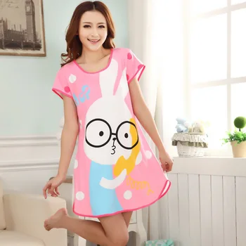 Cute Girl Pižamą Saldus Animacinių Filmų Triušiai Panda Miego Marškinėliai Vasarą Moterys Sleepwear Naktį Suknelė Laisvas Apatinis Trikotažas Skraiste Namų Suknelė