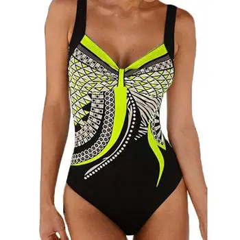 Derliaus Geometrinis Spausdinti Backless Monokini Moterų Vasaros Paplūdimio vientisas maudymosi Kostiumėliai