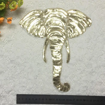 Derliaus Golden Elephant Blizgančiais Lopais Siuvinėtos Aplikacijos Mados Drabužių Apdailos Siūti ant Pleistro Priedai Motyvo Dekoras