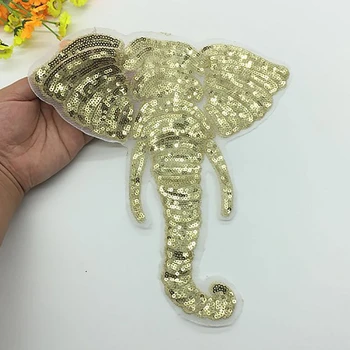 Derliaus Golden Elephant Blizgančiais Lopais Siuvinėtos Aplikacijos Mados Drabužių Apdailos Siūti ant Pleistro Priedai Motyvo Dekoras