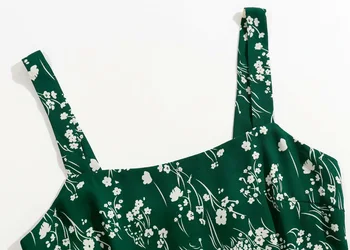 Derliaus Prancūzijos Žalia Žolė, Gėlių Spausdinti Apvadą Mini Bakas Suknelė Retro Seksualių Moterų Berankovis Skraiste Atostogų Vestido