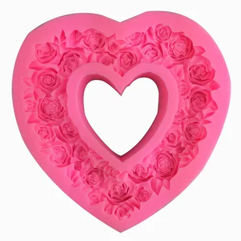 Didelis Rose Širdies Vainikas Silikono Maisto geras Pelėsių Didelis Širdies Formos Rose Silikono Formos Tortas Dekoravimo Priemonės, Muilas, Pyragas Pelėsių