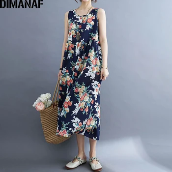 DIMANAF 2021 Negabaritinių Vasaros Suknelė Paplūdimio Sundress Gėlių Spausdinti Panele Ilga Suknelė Elegantiškas Moteris, Vestidos Rankovių Drabužiai