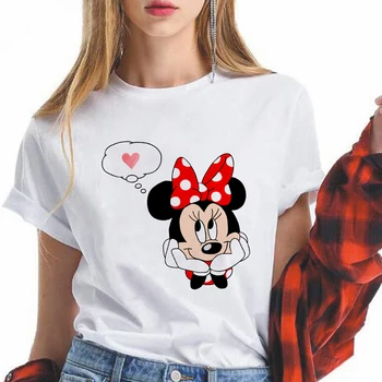 Disney marškinėliai Moterims Minnie Bučiniai Mickey Meilės Grafinis Marškinėliai Vasarą Europos Mados Ropa Estetinės Marškinėliai, Ponios Y2k Viršūnės