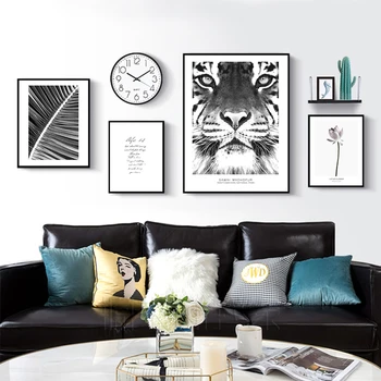 Drobė, tapyba juoda ir balta tigras gyvūnų sienos menas, plakatų ir užmiestyje, gamtos peizažai foto sienos nuotraukas minimalistinio gyvenimo