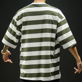 Dryžuotas trumparankoviai marškinėliai vyriški prarasti vasaros atsitiktinis palaidų plius dydis Viršūnės baltos Negabaritinių O-neck T marškinėliai Vyrų sporto marškinėlius