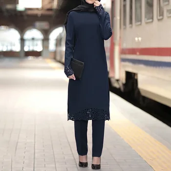 Dviejų Dalių Rinkinys Moterims Pakistano Suknelė Shalwar Kameez Musulmonų Suknelės + Kelnės 2021 Moteris Derliaus Plius Dydis Naujų Musulmonų Aprangos Drabužių