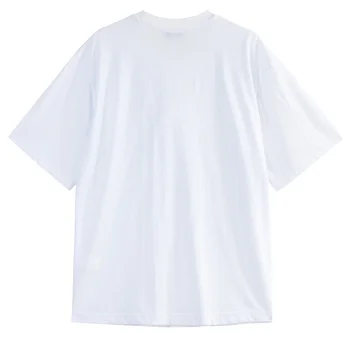 [EAM] Moterų Balta Juoda Tvarstis Didelis Atsitiktinis Dydis T-shirt Naujas Apvalios Kaklo trumpomis Rankovėmis Mados Banga Pavasario Vasaros 2021 1DD7919