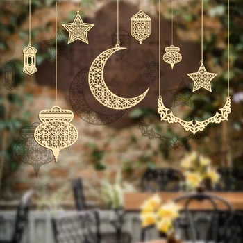 EID Mubarakas Mediniai Kabo Pakabukas Ramadanas Kareem Ornamentu Moon Star Medžio Amatai, kad Islamo Musulmonų Šalis Dekoro Eid Al-Adha Dovana