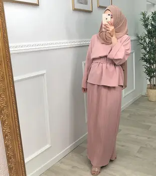 Eid Mubarek Turkija Abaja Dubajus Dviejų dalių Musulmonų Rinkiniai Suknelė, Hijab Abayas Moterų Islamas Drabužių Kaftan Skraiste Musulman Ansambliai
