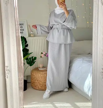 Eid Mubarek Turkija Abaja Dubajus Dviejų dalių Musulmonų Rinkiniai Suknelė, Hijab Abayas Moterų Islamas Drabužių Kaftan Skraiste Musulman Ansambliai
