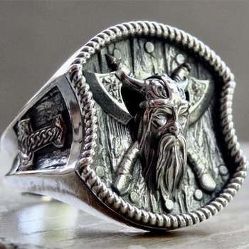 EYHIMD Mens Viking 316L Nerūdijančio Plieno Žiedas Thor Hammer Dvigubas Kirvis Žiedai Odin Skandinavų Pagonių Dviratininkas Amuletas Papuošalai, Dovanos jam