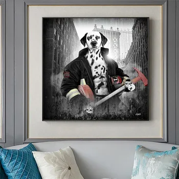 Fireman Style Animals Canvas Painting Interesting Animals Posters and Prints Nordic Wall Art Picture for Living Room Decor